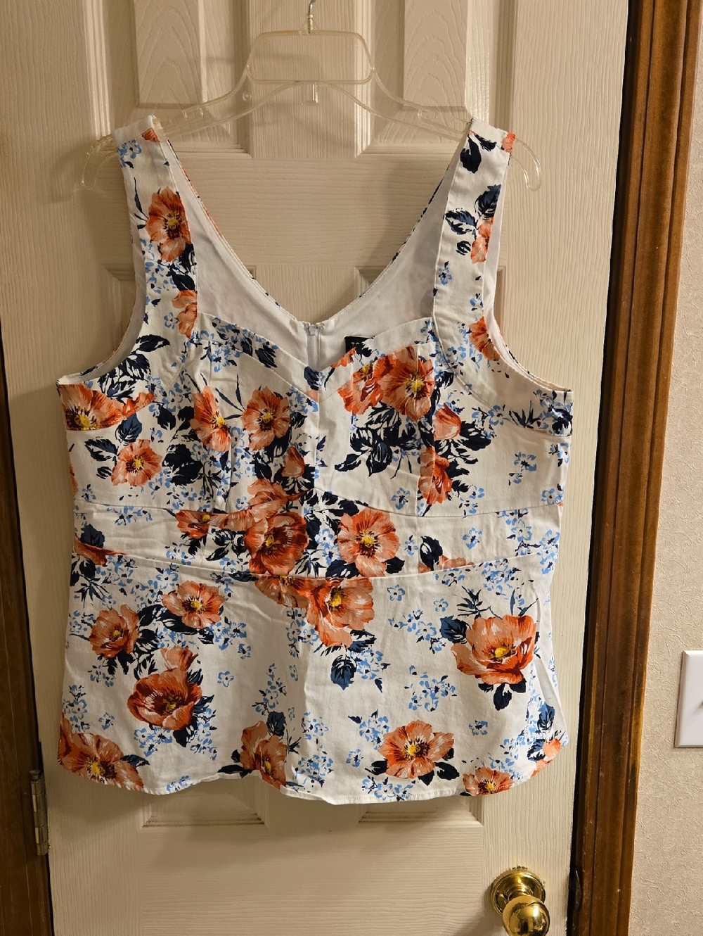 Torrid Floral Sleeveless Tank Top - Orange & Navy on White